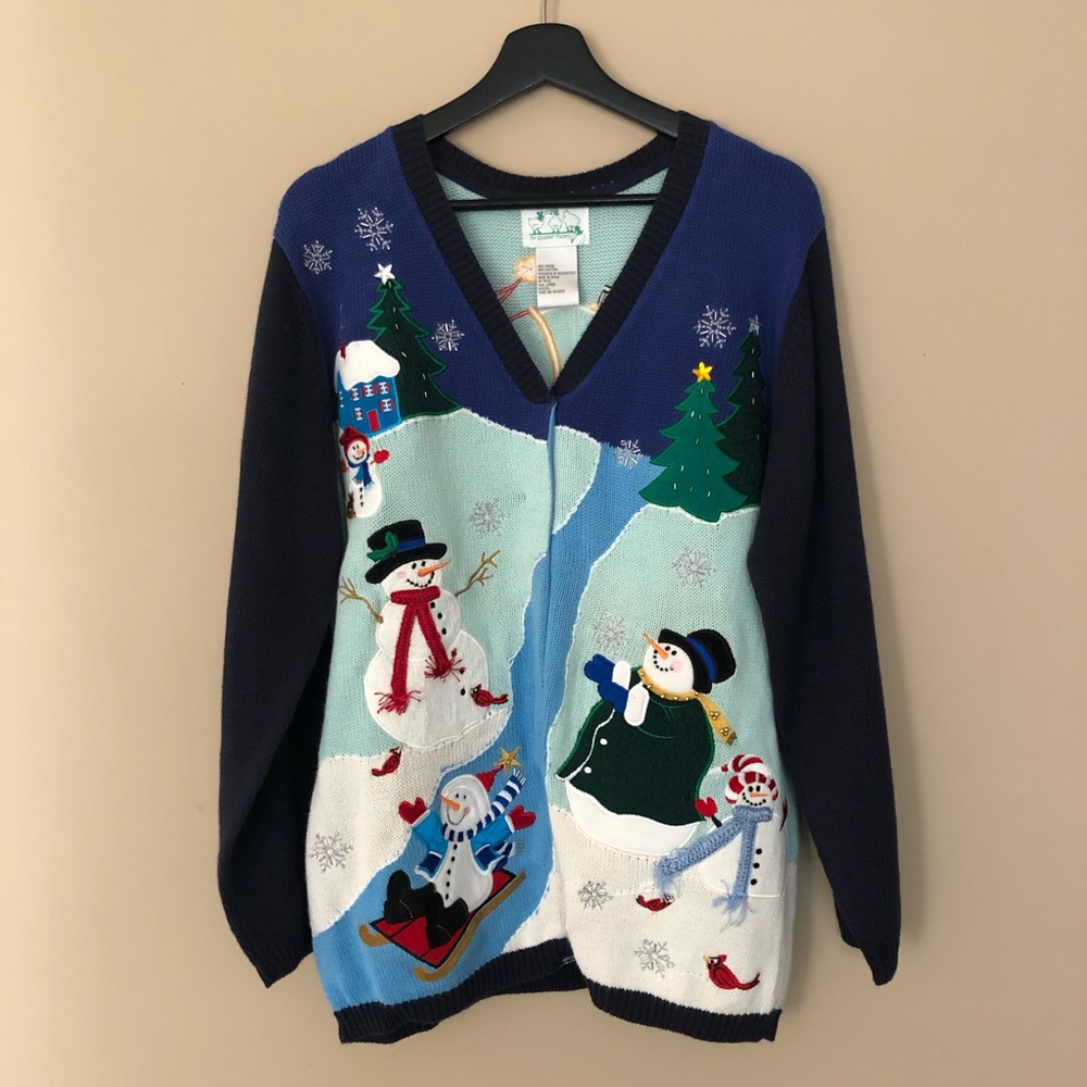 Quacker Factory Snowman Christmas Cardigan Sweater